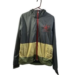 Lifted Research Group Men's Medium Wind Breaker Hooded Jacket Green, Yellow,Grey